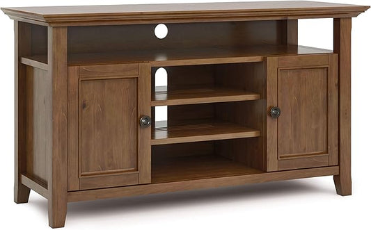 SIMPLIHOME Amherst 54-inch Wide Solid Wood TV Stand in Medium Saddle Brown, Transitional-Style Media Console for Living Room with Adjustable Shelves and Cable Management