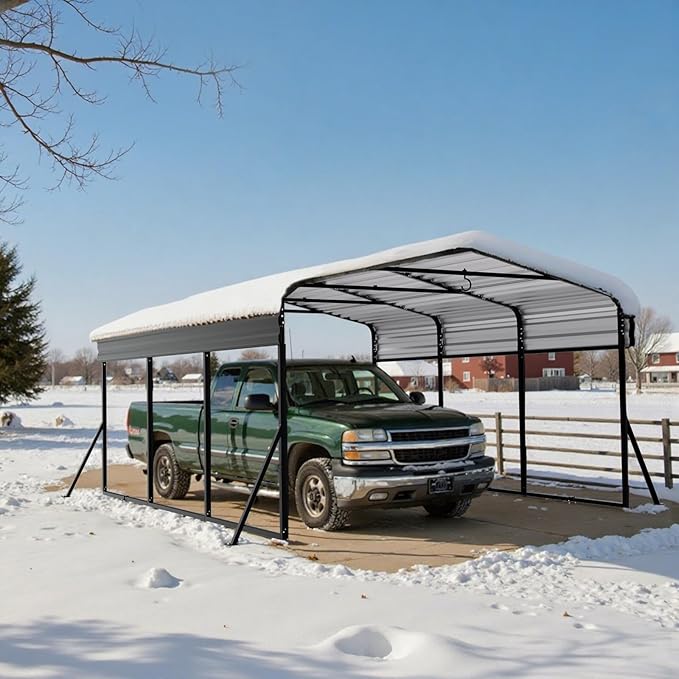 10x15FT Heavy Duty Metal Carport - Reinforced Galvanized Carport Canopy for All-Weather Shelter, Enhanced Wind Resistance for Boats, Cars, Trucks and Tractors
