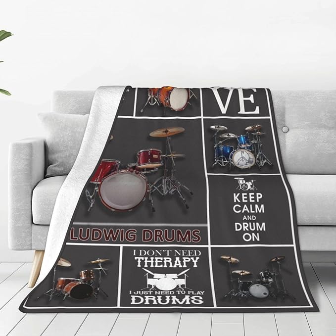 Drum Set Blanket Rock Music Throw Blanket Soft Fleece Flannel Bedding Musical Instrument Gifts for Men Drummer Boys Women Girls Lovers Adults Stuff Plush for Couch Sofa Bed Room Decor 60"X80"