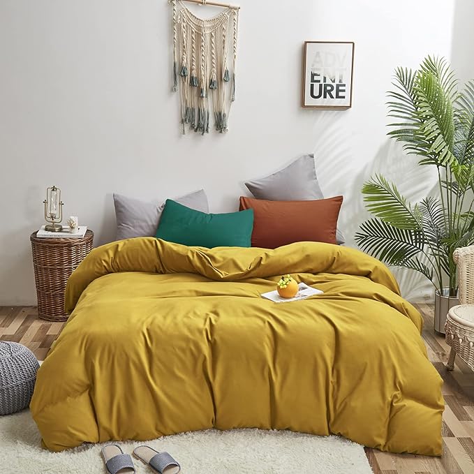 Luxlovery Mustard Yellow California King Comforter Set Bedding Set Dark Yellow King Blanket Quilts Soft Breathable Quilts with 1 Green+1 Caramel Pillowcase for Women Men