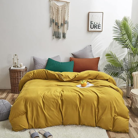 Luxlovery Mustard Yellow California King Comforter Set Bedding Set Dark Yellow King Blanket Quilts Soft Breathable Quilts with 1 Green+1 Caramel Pillowcase for Women Men