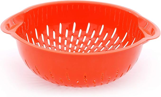 Mintra Home Mixing Bowl w/Colander (Large 4.5L, Orange) - For Washing & Draining Fruits And Vegetables - Heavy Duty Plastic for Baking, Cooking Supplies - Dishwasher Safe