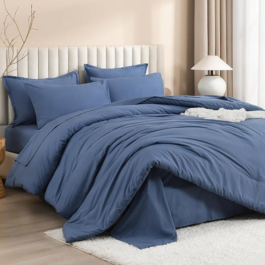 Litanika Oversized King Comforter Sets Ocean Blue - 7 Pieces Bed in a Bag Oversized King Bedding Comforter Sets, Solid Lightweight Bed Set with Comforter, Sheets, Pillowcases & Shams