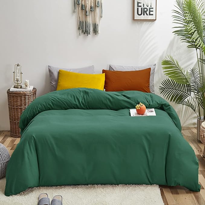 Luxlovery Emerald Green Comforter Set King Dark Green Bedding Comforter Set Solid Modern Forest Green Blanket Quilts Cotton Soft Breathable Comforter 1 Green+1 Caramel Pillowcases