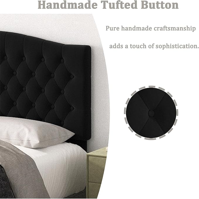 Queen Headboard Only, Upholstered Headboard for Adjustable Bed Linen Tufted Queen/Full Size Wall Mounted Head Board with Solid Wood Legs Head Board, Black