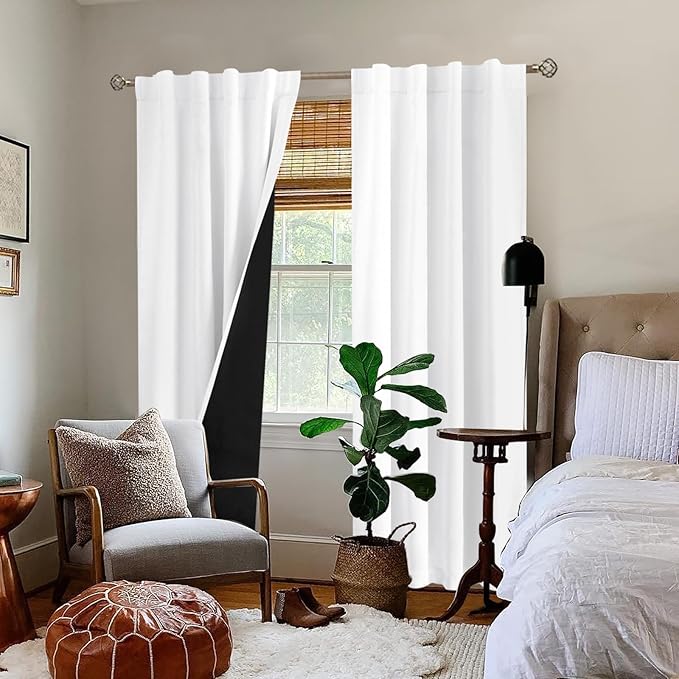 BGment Pure White 100% Blackout Curtains for Bedroom, Black Out Living Room 84 inch Panels with Thermal Liner, Rod Pocket and Back Tab Double Layer Room Darkening Drapes, 2 Panels, Each 38 x 84 Inch
