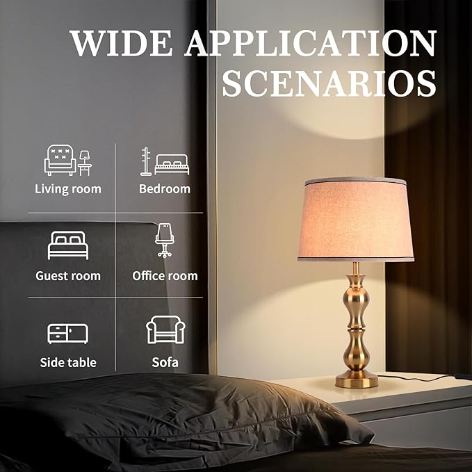 Modern Table Lamps Set of 2, Gold Brass Tall Skinny Table Lamp, Modern Buffet Table Lamp for Bedside Living Room Bedroom Nightstand,Contemporary Table Lamp Side Table Lamp