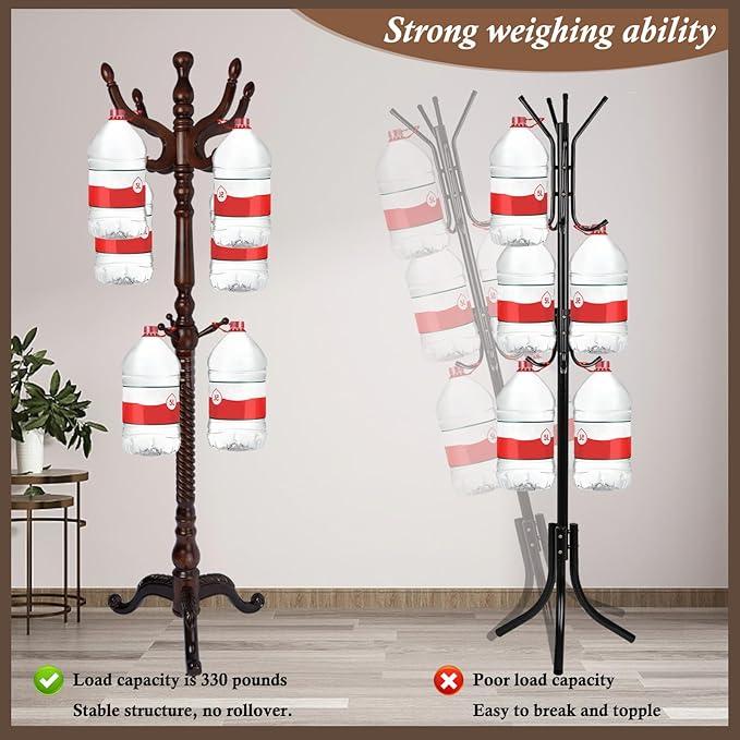 Wooden Coat Rack Freestanding, Vintage Coat Racks with Sturdy Round Base, Adjustable Height 37.40"-72.83" Entrance Coat Rack for Bedroom Living Room Entryway (Vintage Triangle)