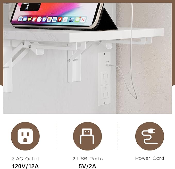 KAMABOKO Modern Vanity Desk with Mirror and Lights, Makeup Table with with 2 Drawers & 2 Display Cabinets & Charging Station, Dressing Set for Bedroom