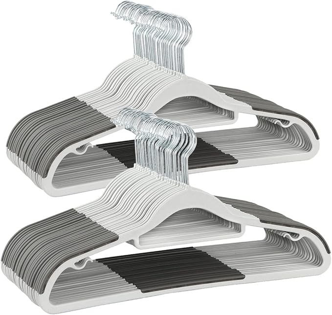 Finnhomy Bar Design Heavy Duty 50 Pack Plastic Hangers, Clothes Hangers with Non-Slip Pads, Great for Shirts, Pants, Scarves, Strong Enough for Coat, Gray