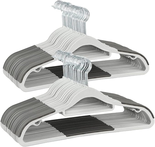 Finnhomy Bar Design Heavy Duty 50 Pack Plastic Hangers, Clothes Hangers with Non-Slip Pads, Great for Shirts, Pants, Scarves, Strong Enough for Coat, Gray