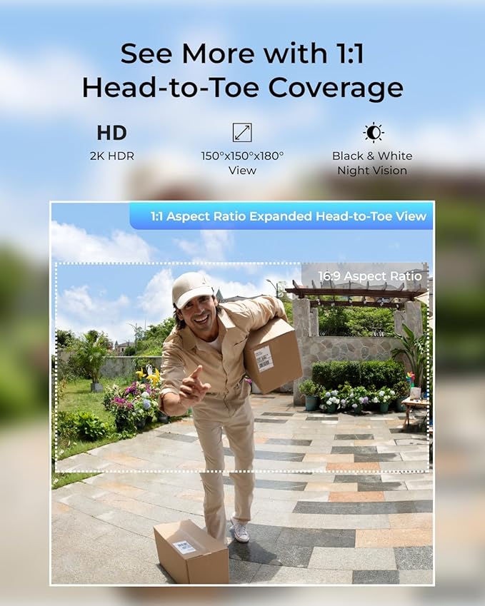 REOLINK Video Doorbell Camera with Chime, 1:1 Head-to-Toe View, 2.4/5 GHz WiFi, Person/Vehicle/Package Detection, No Monthly Fees