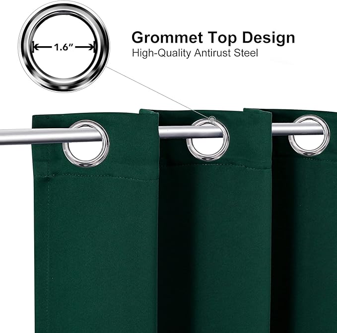ChrisDowa Small Kitchen Valances for Windows - Grommet Short Thermal Insulated Room Darkening Window Valances Curtains for Living Room (2 Panels, Forest Green, 42 x 18 Inch)