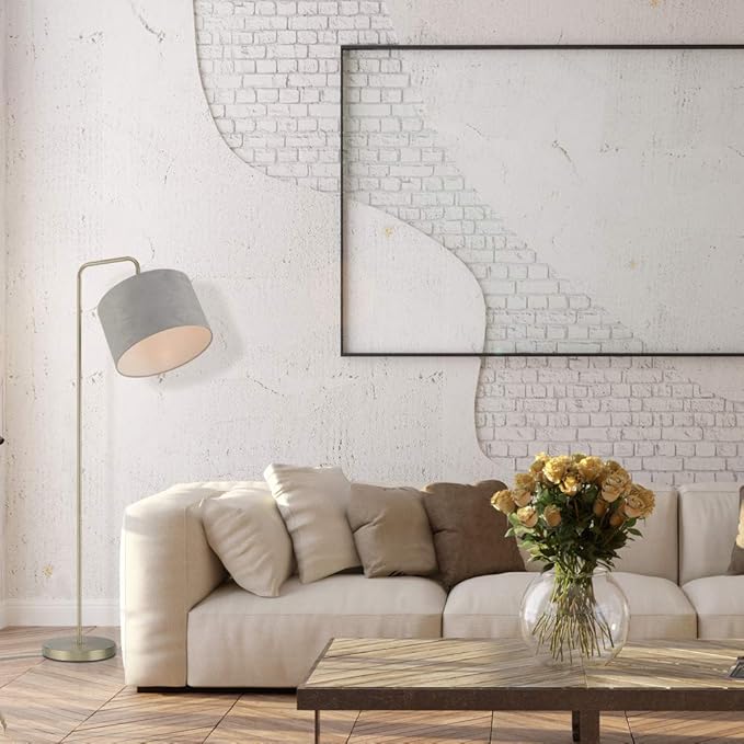 Globe Electric 67398 Barden 58" Floor Lamp, Brass, Light Gray Velvet Shade, On/Off Socket Rotary Switch