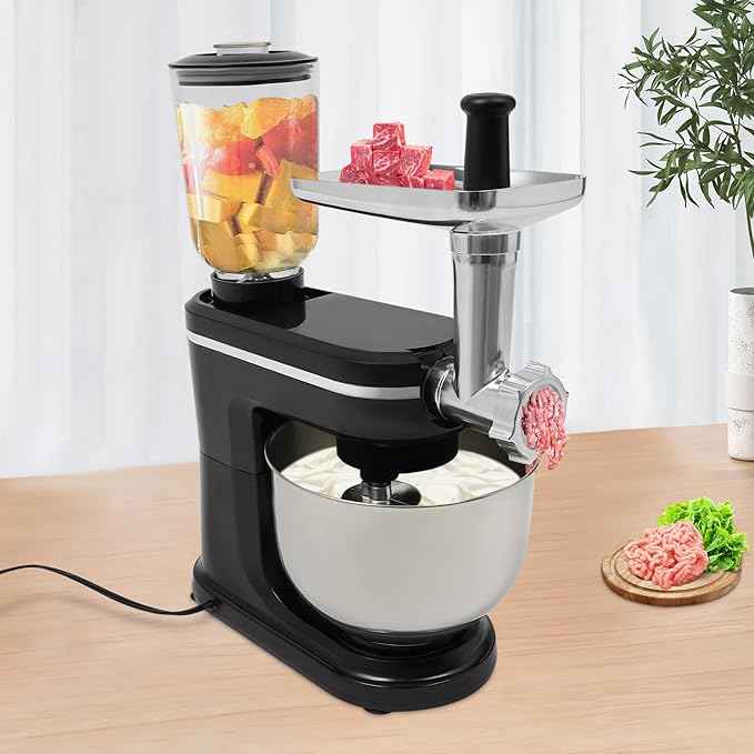 Stand Mixer, 3-in-1 Food Processor Multifunctional Electric Kitchen Mixer with 6 Accessories for Most Home Cooks, 6.34 Qt (Black)
