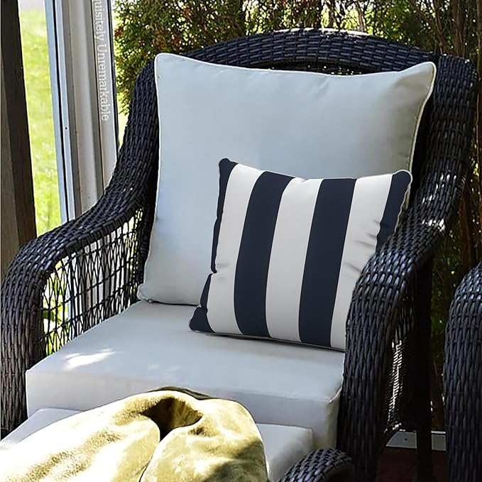 LVTXIII Set of 2 Patio Throw Pillows Waterproof 16"x16" Fade Resistant Outdoor Throw Pillows with Inserts, Fluffy Decorative Garden Toss Pillow Cushions for Home Patio Coach Sofa Use, Cabana Navy