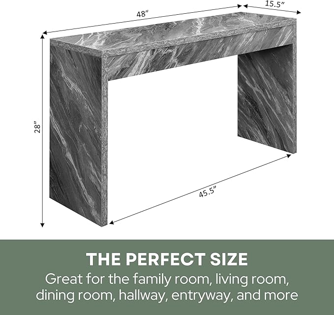 Convenience Concepts Northfield Hall Console Table 48" - Modern, Minimalist Narrow Sofa Display Accent for Contemporary Living Room, Entryway, or Hallway, Gray Faux Marble