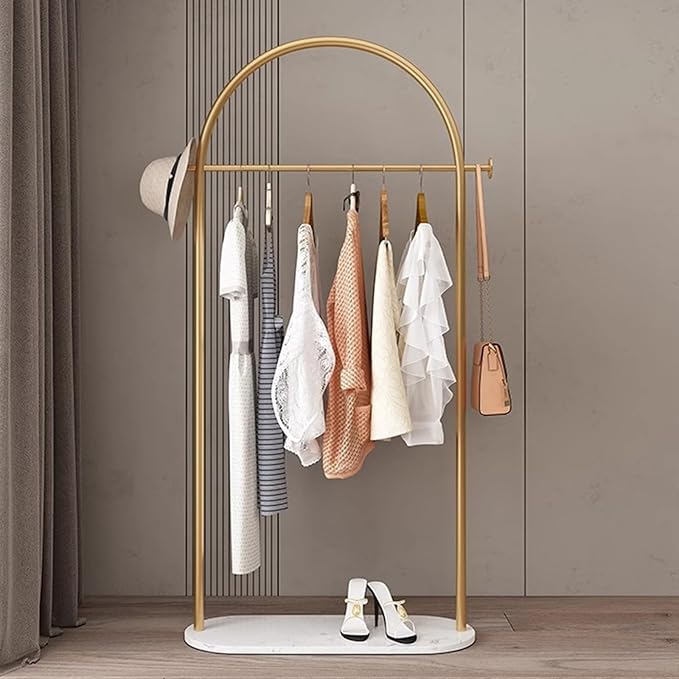 small clothing rack,heavy duty clothes rack with Marble base,metal garment racks for hanging clothes,Modern Coat Rack Freestanding with 2 Hooks for Bedroom Living Room Office