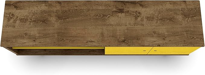 Manhattan Comfort Liberty Mid Century Modern TV Stand for Televisions up to 60 Inches, Bedroom and Living Room Entertainment Center with Storage, Shelves, and Cabinet, 63" Wide, Rustic Brown/Yellow