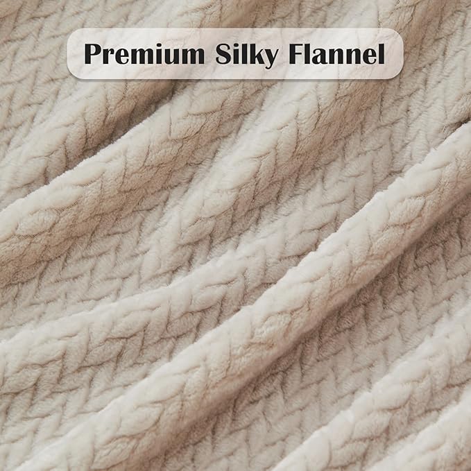 NEWCOSPLAY Super Soft Queen Blanket Linen Premium Silky Flannel Fleece Leaves Pattern Lightweight Bed Blanket All Season Use (Linen, Queen(90"x90"))