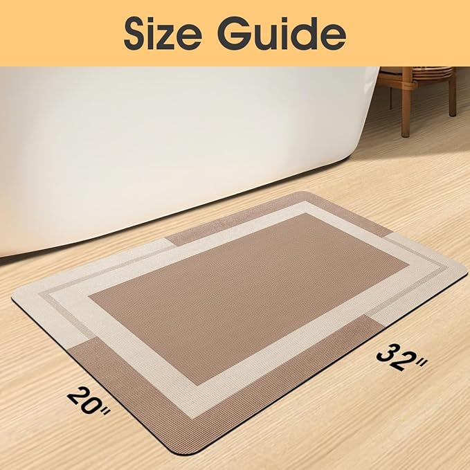 Ultra Thin Bath Mats Fit Under Door, Upgrade Backing Non Slip Bath Mat, Quick Dry Ultra Absorbent Bath Mat, Machine Washable Bathroom Rugs for Bathroom Floor, Bathtub, Kitchen, Taupe, 32"x20"