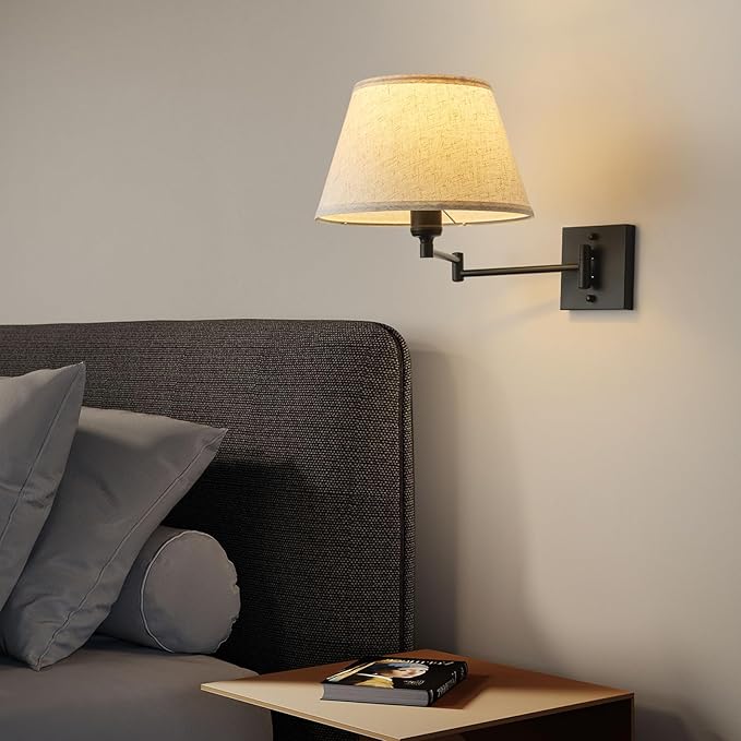 Battery Operated Wall Sconces Set of Two with Remote Control, Rechargeable Cordless Swing Arm Wall Lamp, Dimmable/3 Colors/9 RGB/Night Light/Timer, Black Wireless Wall Sconces, No Hardwired