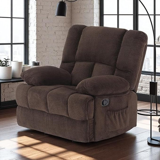 Oversized Rocker Recliner Chair, Wide Rocker Chair with Adjustable Backrest Footrest, Oversized Recliner for Adults, Cashmere Reclining Sofa for Living Room, Chocolate