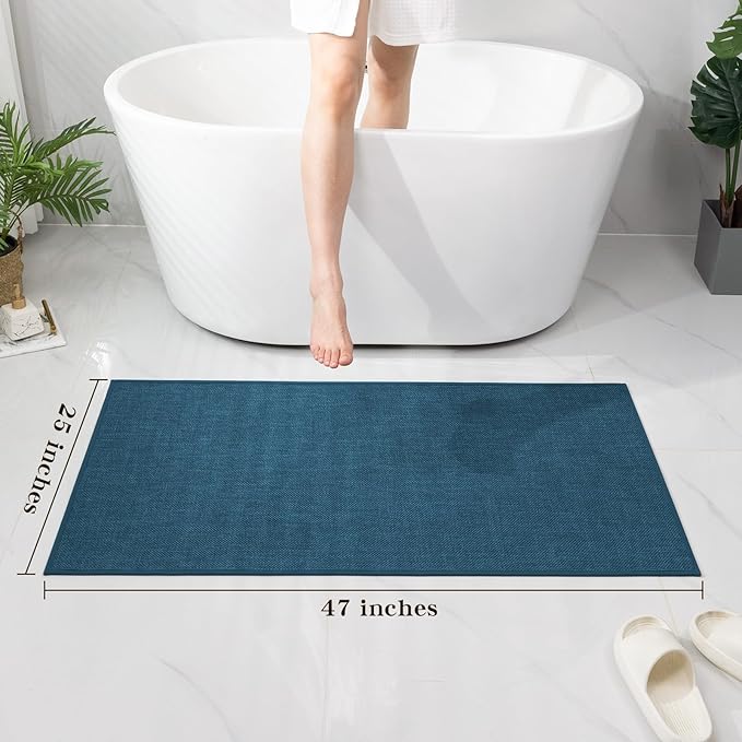chakme Bathroom Rugs Mat 47x24, Ultra Thin Non Slip Bath Mat Large Quick Dry Absorbent Bath Mat for Bathroom Floor, (Dark Blue, 47"x24")