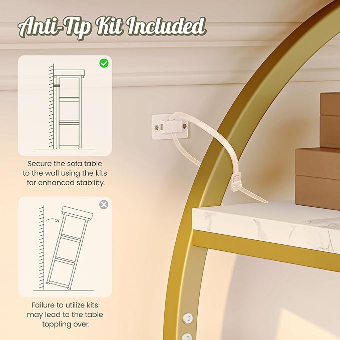 Huuger 41.3 Inch Entryway Table with Marble Top, Modern Console Sofa Table, Accent Table with Shelves, for Entry, Hallway, Entrance, Foyer, O-Shaped Metal Frame, White Marble & Gold