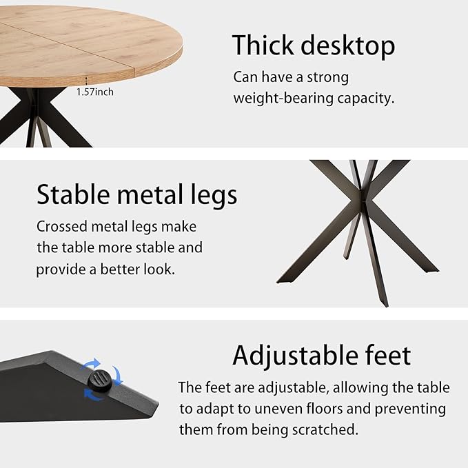 46.4" Round Dining Table and Chair Set, Mid Century Modern Round Dining Table for Set of 4, Coffee Table w/Steel Legs for Kitchen Dining Room, Office, Save Space