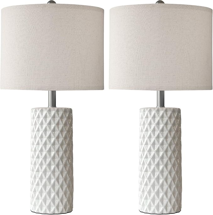 26" Tall Table Lamp for Living Room -Vintage White Lamps Set of 2 Modern Ceramic Lamps for Night Stands, Bedside Lamp for End Tables, Nightstand Lamps for Bedroom