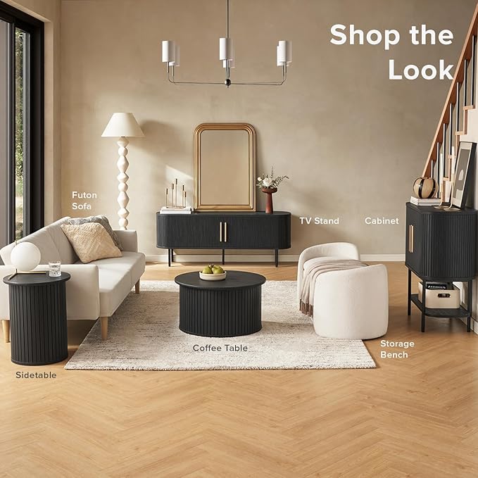 mopio Quin 59" Tambour TV Stand, Mid-Century Modern Television Stand for 55/60/65 inch TV, Fluted Entertainment Center with Bigger Storage, Wood Media Console Credenza Cabinet for Living Room (Black)