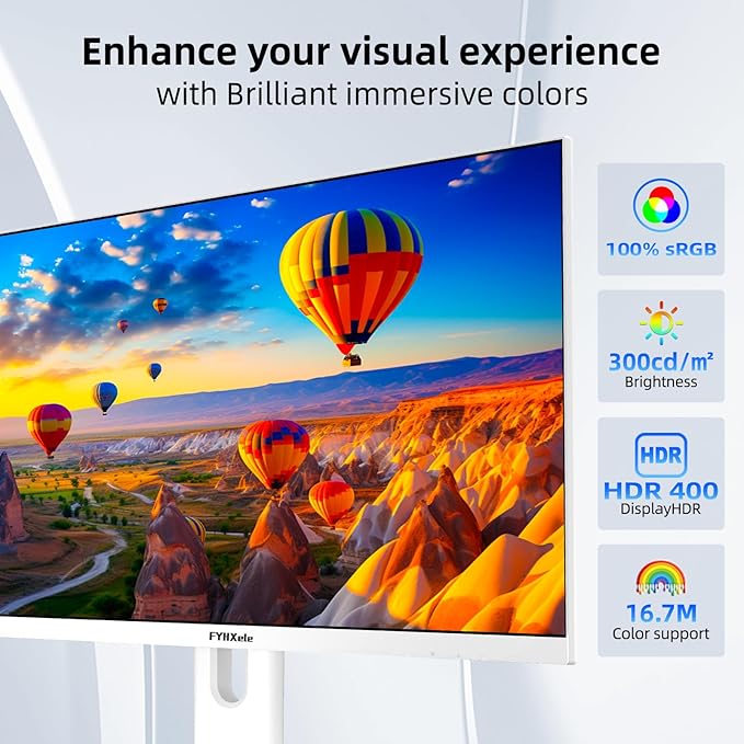 27” White Monitor, FHD (1920x1080P) 180Hz 100% sRG Computer Monitors，IPS Panel, 3Sides Frameless, Flicker-Less,Blue Light Filter, for Office & Gaming (DP,HDMI)