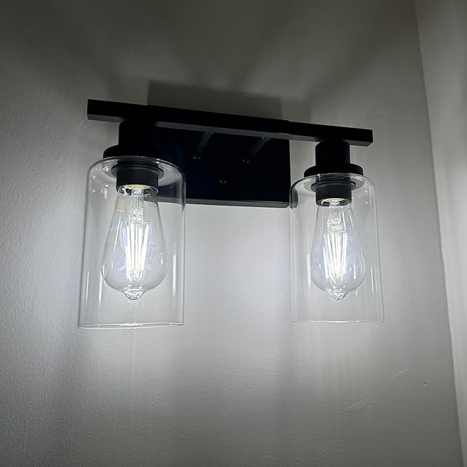 MELUCEE 2-Light Industrial Bathroom Lighting Oil Rubbed Bronze with Clear Glass Shade, Porch Light Fixtures Wall Mount Sconces for Bedroom Living Room Kitchen (Patent No.: US D963914 S)