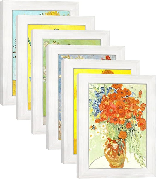 5X7 Picture Frame Set of 6 with Real Glass for Pictures 4x6 with Mat or 5x7 Without Mat, Wall or Tabletop Gallery Photo Frames White