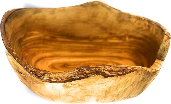 10" Rustic Oval Artisan Olive Wood Dough Bowl Bread Basket Boat Shaped - Live bark edge. Natural Server for Fruit, Salads, Chips, Popcorn. In Lg 10" or XL 12". (Large 10x5-7x4”)