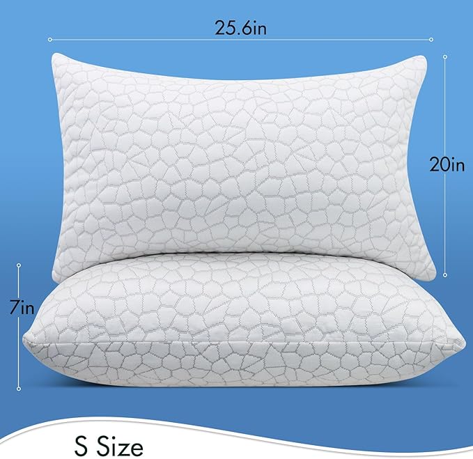 Cooling Bed Pillows for Sleeping 2 Pack Shredded Memory Foam Pillows Adjustable Cool Pillow for Side Back Stomach Sleepers Luxury Gel Pillows Standard Size Set of 2 with Washable Removable Cover