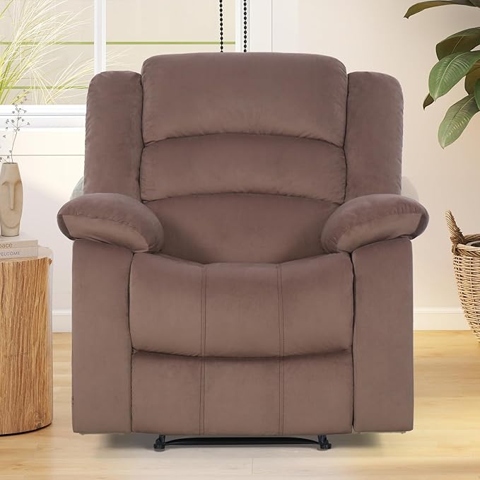 ANJ Fabric Recliner Chair Set of 2, with Overstuffed Arm and Back, Comfy Chocolate Manual Reclining Chairs for Adults, Living Room Single Sofa Recliners