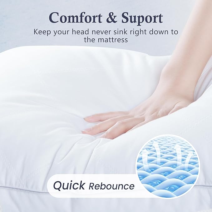 puredown® Goose Feathers and Down Pillows - Made in USA, Pillows Queen Size Set of 2, Hotel Pillow with 100% Cotton Cover, Luxury Gusseted Bed Pillows for Sleeping