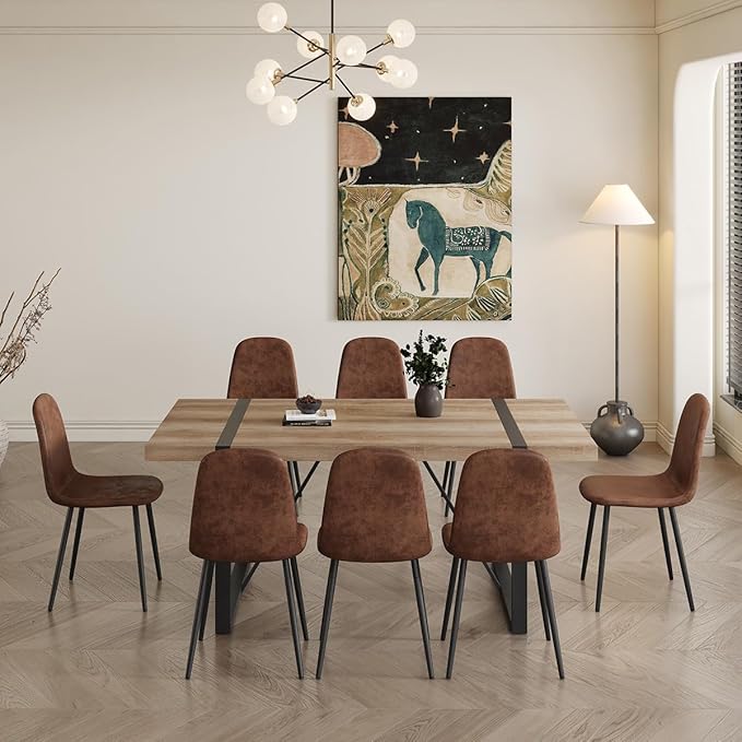 Dining Table Set for 8，Dining Room Table Set for 8，71'' Kitchen Table and Suede Nap Fabic Chairs Set of 8，8 Chair Dining Table Set for Kitchen Dining Room
