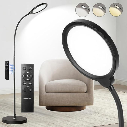 LED Floor Lamp, Reading Light, Bright Modern Tall Lamp, 3 Color Temperatures & Brightness, Adjustable Gooseneck Standing Lamp with Remote & Touch Control for Living Room, Bedroom, Office