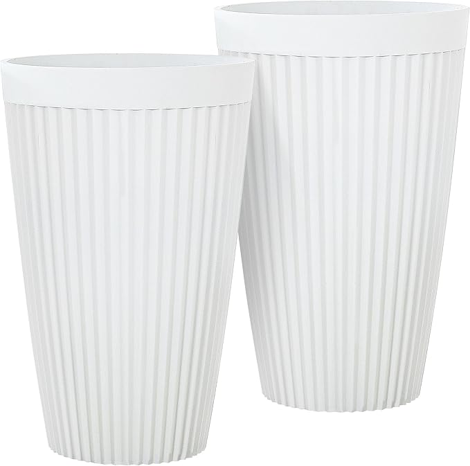 20" Tall Planters Set of 2, High-Density Resin Fluted Outdoor Pots for Plants, Versatile Indoor/Outdoor Flower Pots w/Drainage Holes for Patio, Garden, Porch & Living Room Decor, Ideal Gift
