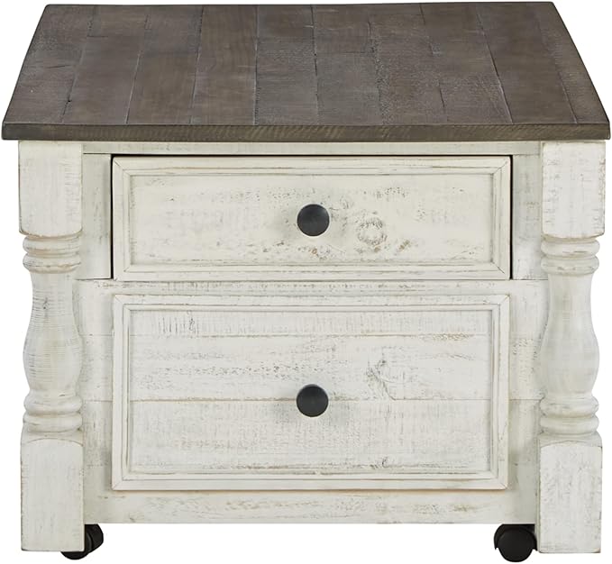 Signature Design by Ashley Havalance Farmhouse Lift Top Coffee Table with 4 Storage Drawers and Small Storage Tray, Whitewash