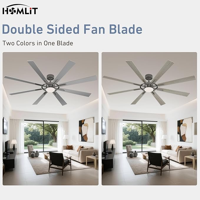 72 Inch Smart Ceiling Fan with Light and Remote, Silver Ceiling Fan with Quiet Reversible DC Motor, Control Via WiFi Alexa App, 3CCT Dimmable Large Indoor/Outdoor Ceiling Fans for Patio Garage