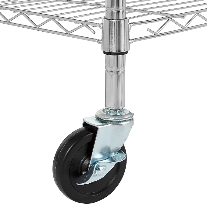 Amazon Basics Portable Kitchen 3-Tier Storage Rack on Caster Wheels with Adjustable 2 Shelves, 175 Pound Capacity, 21 x 15 x 36.7 inches (LxWxH), Wood/Chrome