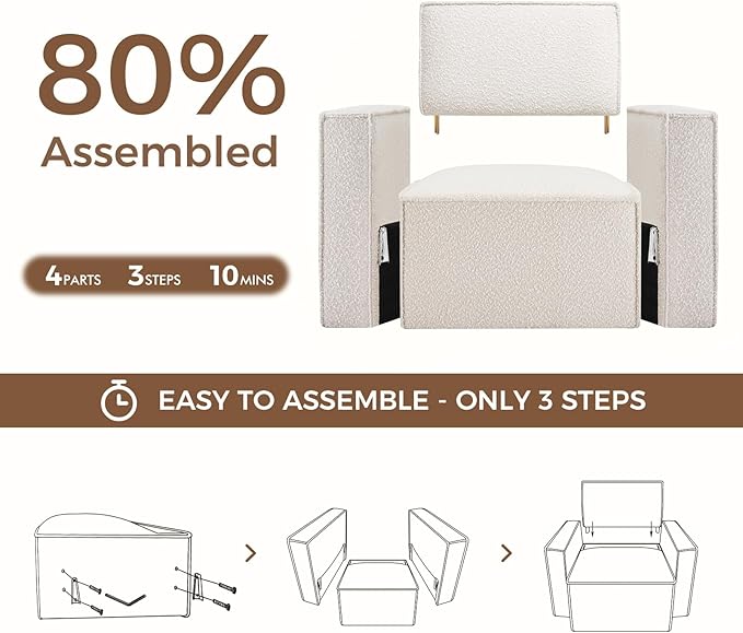 ELUCHANG Oversized Accent Chair with Ottoman,Modern Boucle Sofa Chair with Strong Wood Frame,High Supportive & Soft Sponges Comfy Upholstered Armchair Reading Chairs for Apartment White