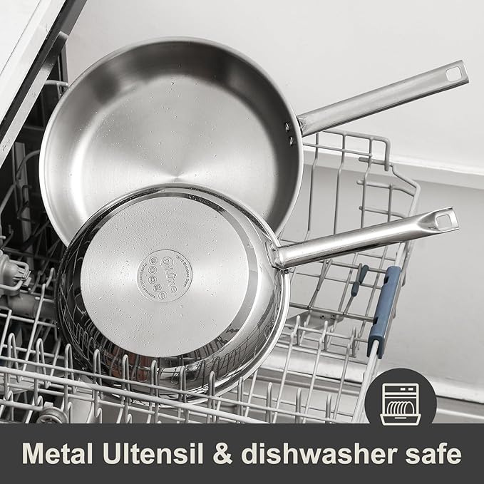 DELUXE Stainless Steel Frying Pan Set 4-Pieces, 10" and12 Skillet with Lid and Stay-Cool Handle, PFOA Free Stainless Steel Pan Suitable with Induction Gas Stoves, Dishwasher&Oven Safe