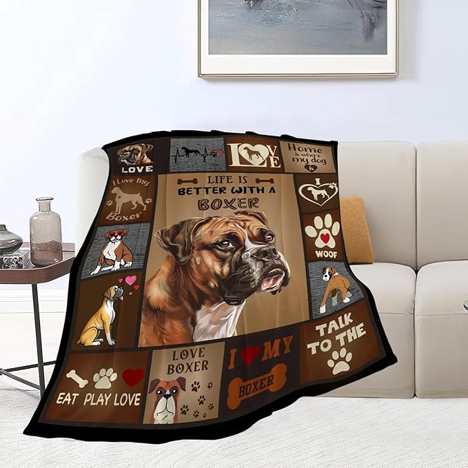 banonaty Boxer Dog Throw Blanket Cozy Fleece Flannel Bedding Boxer Dog Gifts for Women Men Boys Girls Lovers Adults Lovers Stuff Plush for Couch Sofa Bed Decor 60"X80"