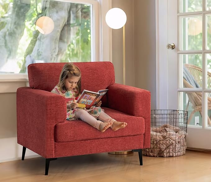 CDCASA Accent Chair, Chenille Fabric Oversized Mid Century Modern Chair Set of 2, Comfy Upholstered Armchair Reading Accent Chairs Sofa Chairs for Bedroom Living Room, Terracotta