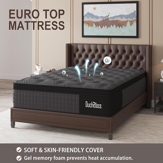 Queen Mattress, 14 Inch Hybrid Mattresses Black with Gel Memory Foam and Individually Pocket Innerspring Euro Top Medium Firm for Motion Isolation, Edge Support, 100 Night Trial